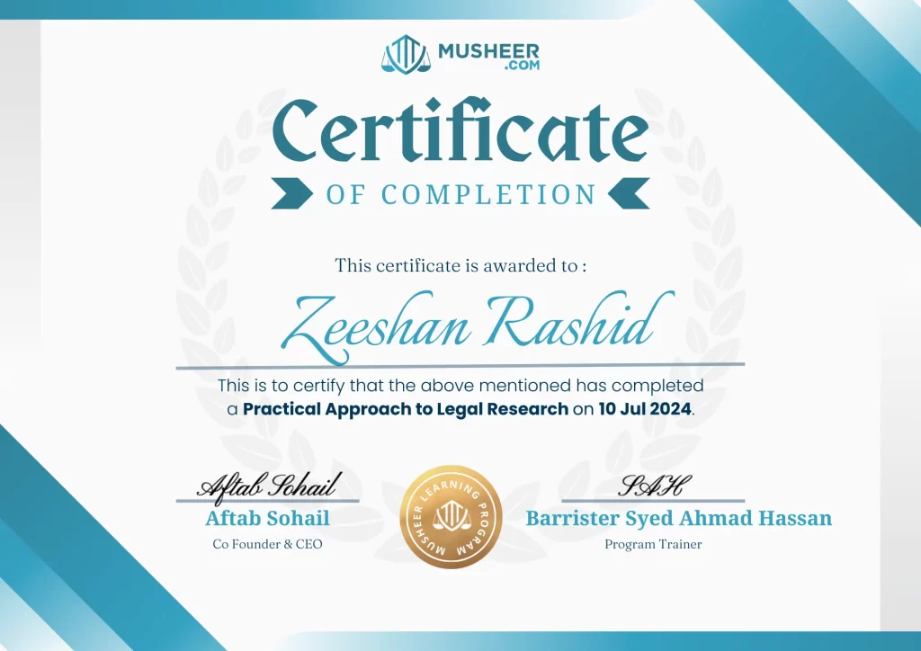 Legal Research Certificate of Completion